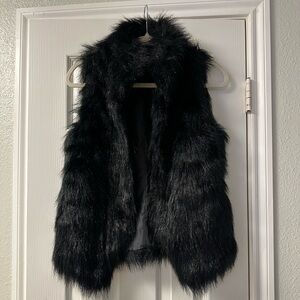 Donna Salyers Fabulous Furs Womens Black Collared Faux Fur Vest Size XS